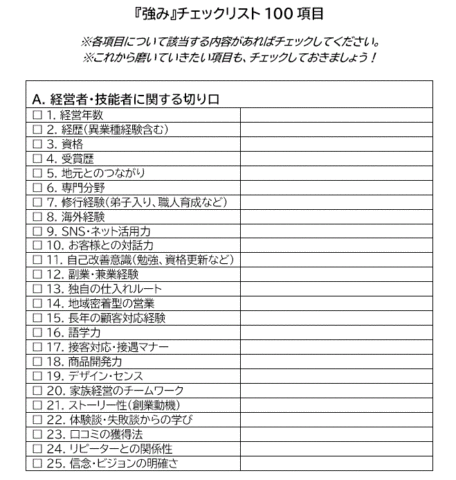 100の強みチェックリスト